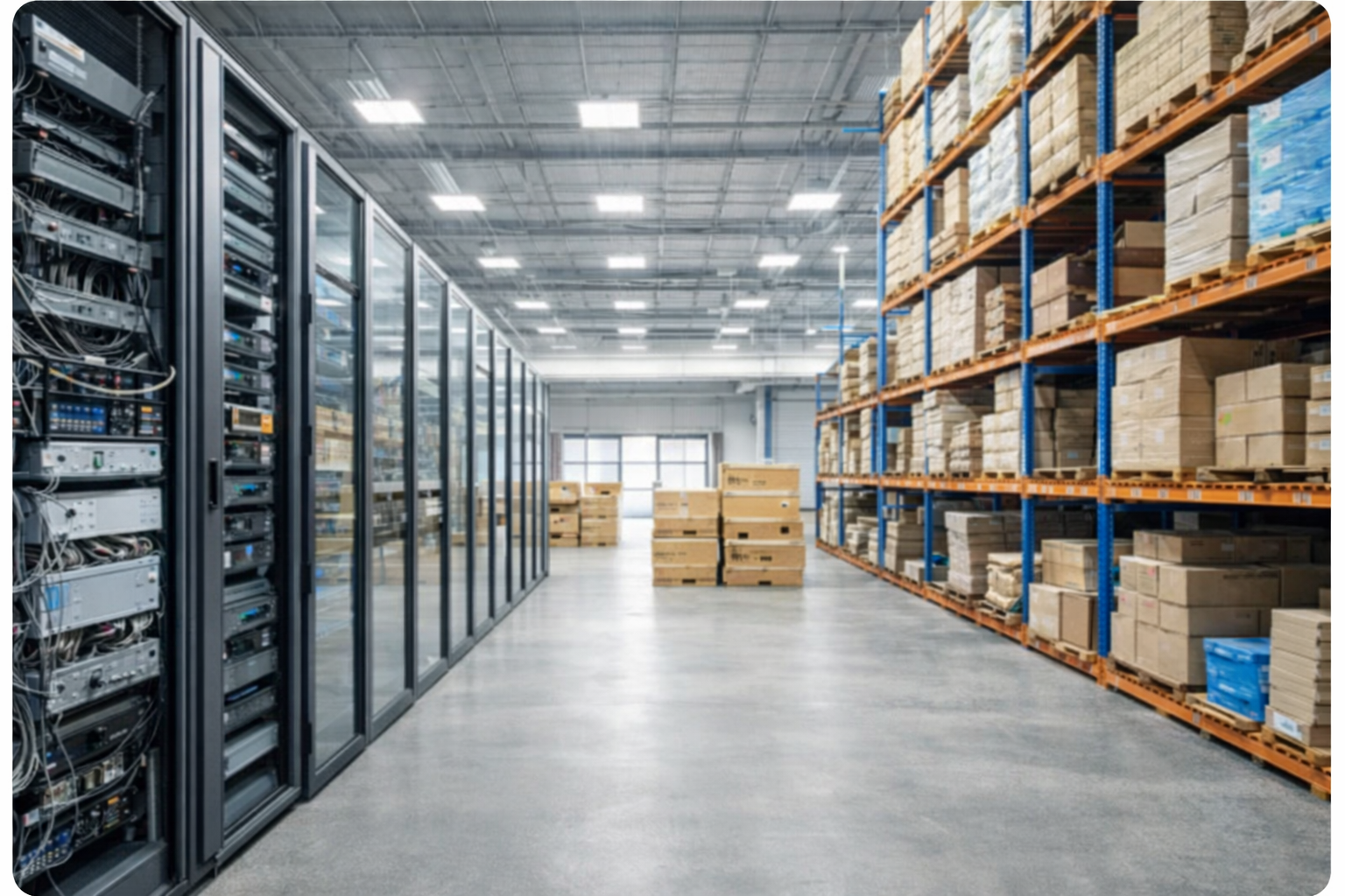 기업 물류센터와 데이터 서버실에 안정적인 네트워크 환경을 구축하는 전문 랜공사 및 통합배선 시공 이미지